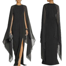 (2XL, BLACK) Women's Elegant High Split Flare Sleeve Formal Evening Gowns Maxi Dress