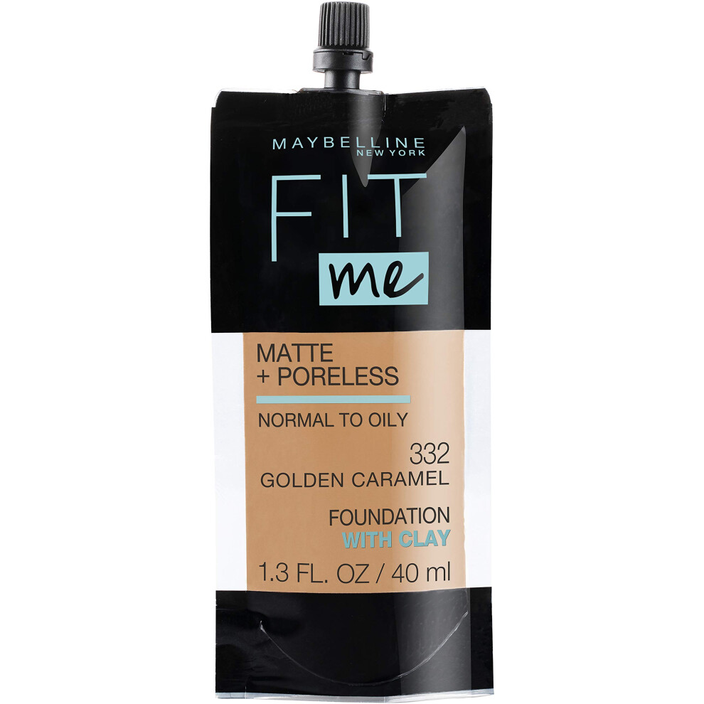 Maybelline New York Fit Me Matte + Poreless Liquid Foundation  Pouch Format  332 Golden Caramel  1.3 Ounce