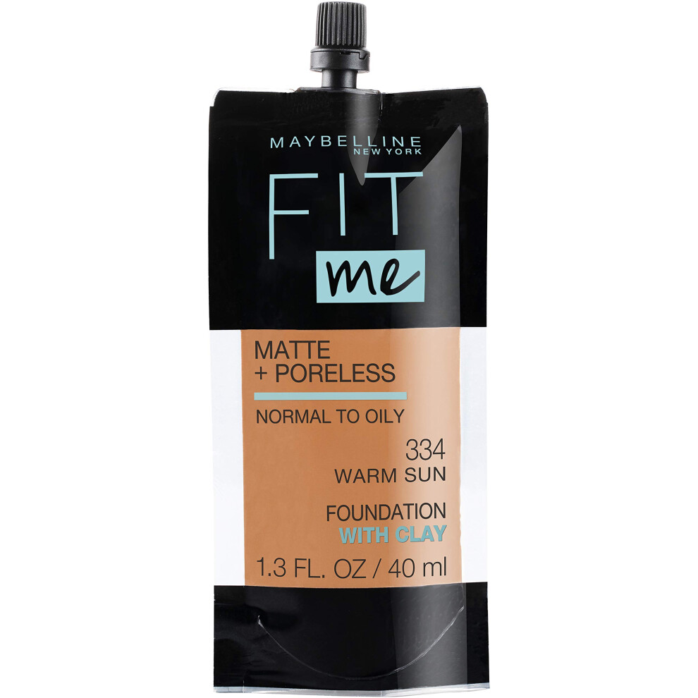 Maybelline New York Fit Me Matte + Poreless Liquid Foundation  Pouch Format  334 Warm Sun  1.3 Ounce
