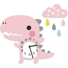 (Pink, One size) Kids Wall Clock Dinosaur With Clouds Clock Without Ticking Noise Silent Clock Boy Wall Clock Multi-color Optional