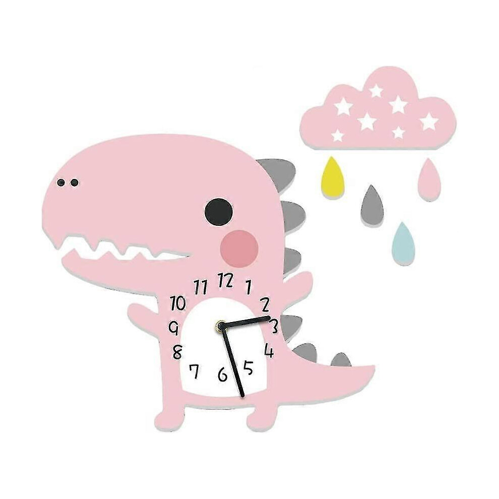 (, One Size) Kids Wall Clock Dinosaur With Clouds Clock Without Ticking Noise Silent Clock Boy Wall Clock Multi-Color Optional Pink Hiigyl