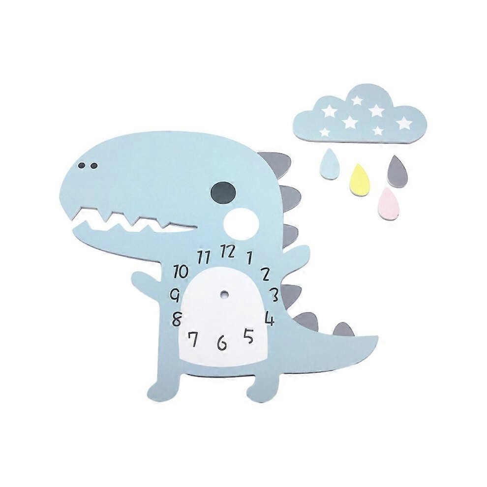 (, One Size) Kids Wall Clock Dinosaur With Clouds Clock Without Ticking Noise Silent Clock Boy Wall Clock Multi-Color Optional Blue Hiigyl