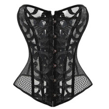 (XL, Black) Corset Shapewear Sexy Shapewear Back Lace-up Corset Body Shaping Printed Mesh Gauze European And American Court Corset Multiple SIzes Available