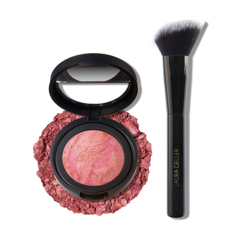 LAURA GELLER NEW YORK Baked Blush-n-Brighten Marbleized Blush + Angled Blush Brush 02 Pink Buttercream, 47mm