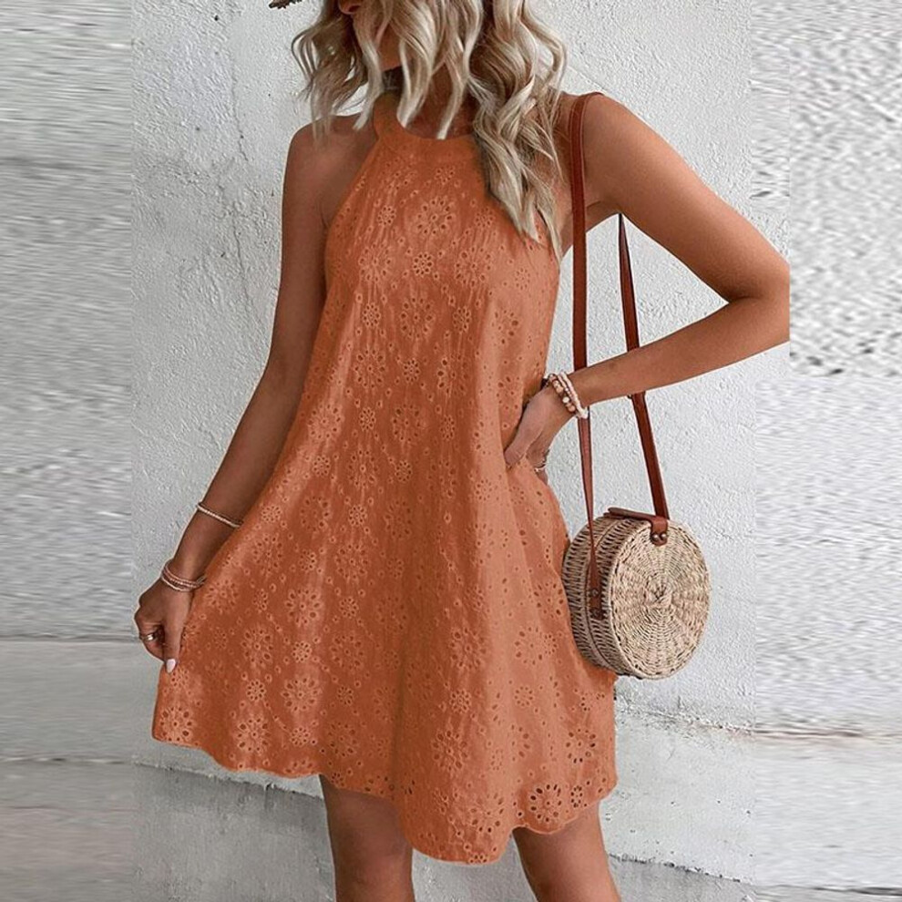 (orange, 2XL) Women&apos;s Mini Dress Summer Casual O-neck Sleeveless A Dress Women&apos;s Fashion Holiday Beach Party Loose Dress Tank