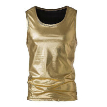 (2XL, Gold) Men's Vest Shiny Vest Metallic Tank Top T-shirt Sleeveless Club Party Tops For Nightclub Multiple Sizes Available