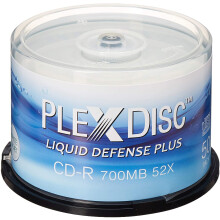 PlexDisc Vattentålig Glansig Vit Inkjet Utskrivbar CD-R 52x 700MB 80 Min, 50 Disc Spindel