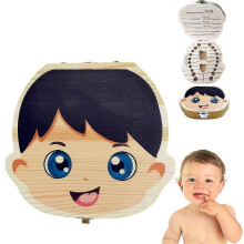 (Spanish, Boy) Painted Baby Tooth Wooden Box Tooth Holder Lanugo Holder For Kids Boys Girls Baby Shower Birthday Gift Multi-color Optional