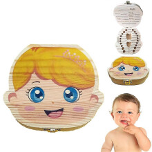 (English, Girl) Painted Baby Tooth Wooden Box Tooth Holder Lanugo Holder For Kids Boys Girls Baby Shower Birthday Gift Multi-color Optional