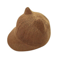 (Khaki, One size) Straw Baby Cap For Boy Girl Solid Summer Baby Sun Hat Breathable With Ears Beach Kids Multi-color Optional