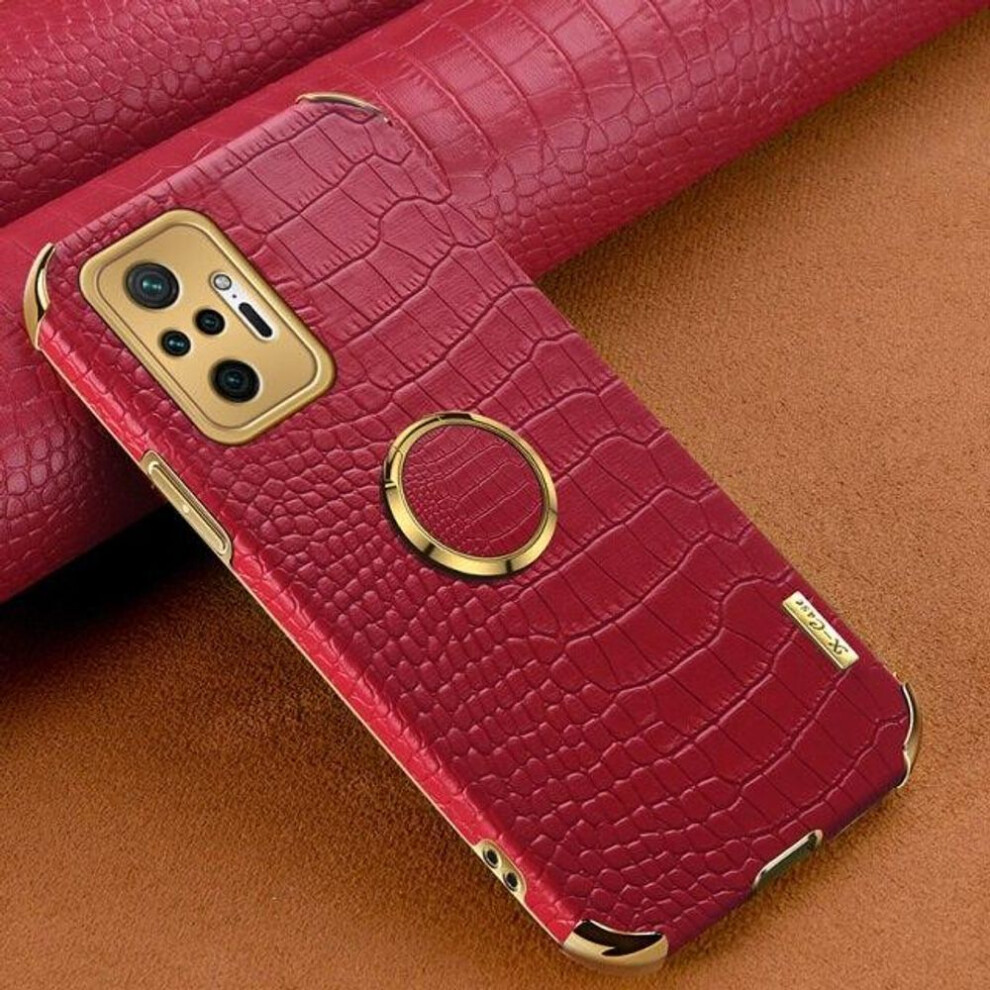 (red, For POCO F3) Ring Holder Stand 6D Plating Leather Phone Case For Xiaomi Redmi Note 10 9 Pro 10S 9S POCO X3 Pro NFC Soft Phone Cover Electroplate Shockproof Shell