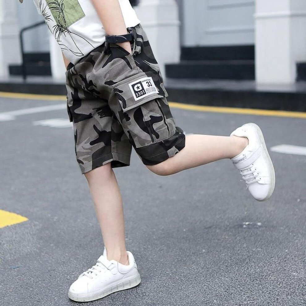 (camouflage, 130cm) Boys Shorts For Summer Camouflage Loose Pants Teenage Trouser Shorts Cotton Black Pants Fashion Kids Clothes 2-16 Years