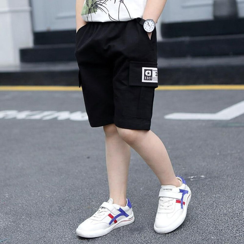 (black, 100cm) Boys Shorts For Summer Camouflage Loose Pants Teenage Trouser Shorts Cotton Black Pants Fashion Kids Clothes 2-16 Years