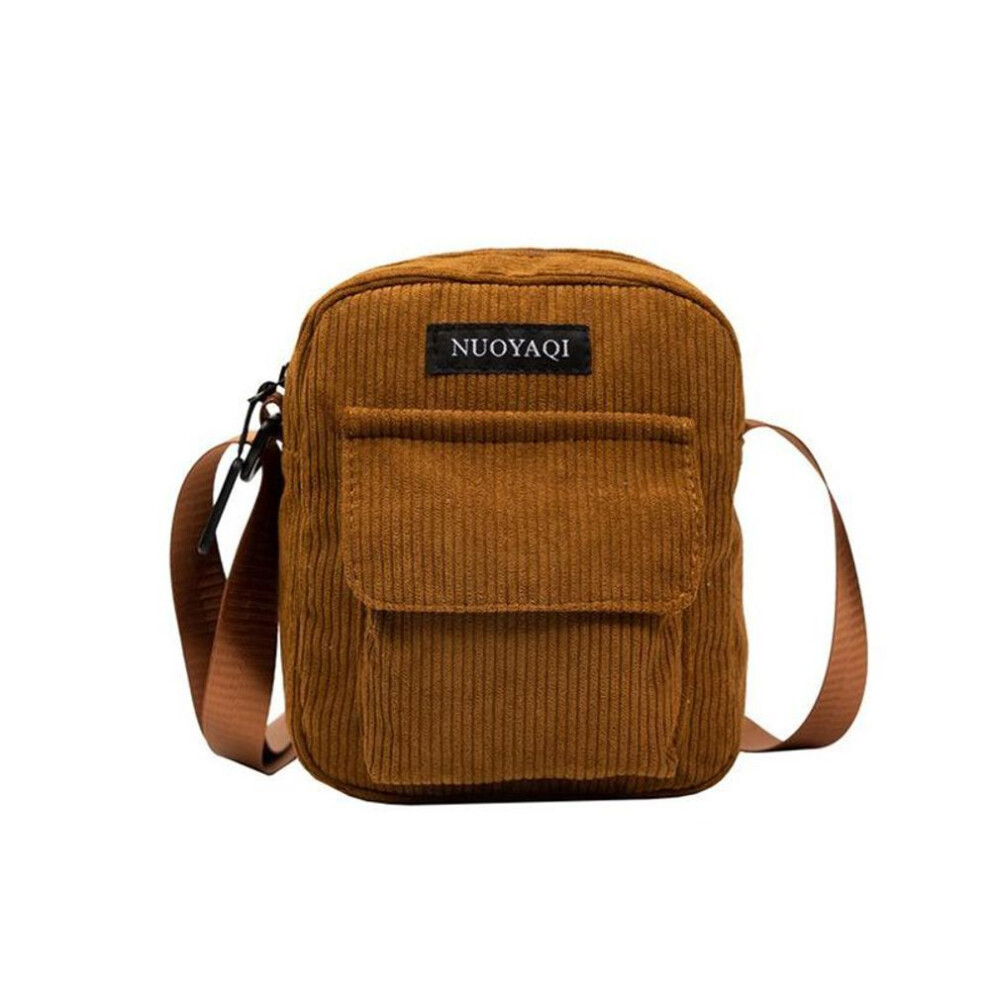 (brown) Women Corduroy Shoulder Bags Striped Cloth Fabric Handbags Casual Zip Tote Canvas Crossbody Bag Cute Shopping Bag For Ladies