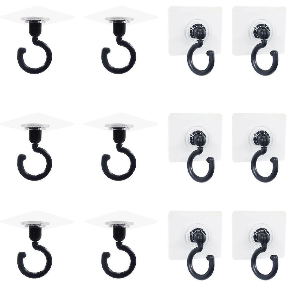 (20Pcs, Black) 20Pcs Adhesive Wall Ceiling Hooks, 360 Rotating Ceiling Hanger Hooks, No-Drill No-Damage Ceiling Hanging Utility Hooks For Lanterns Dec 5014561814278