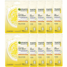 10 X Garnier Skin Active Instant Brightening Face Tissue Mask with Vitamin C 28g