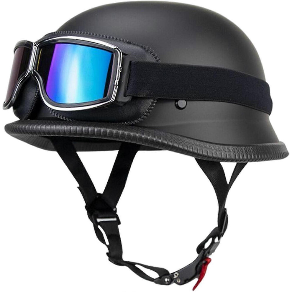 Motorcycle Helmets Half Skull,Half Shell Hard Hat Style | Retro Ball Hard Hat With Goggles German Style Half For Cruiser Scooter Chopper Youding 5014561815091