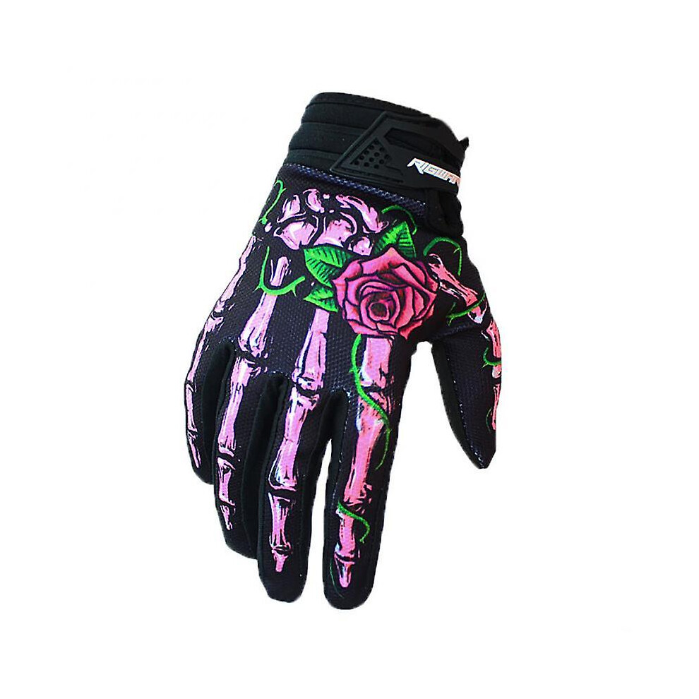 (Pink497) Skull Rose Motocross Bicycle Gloves Mtb Off-Road Mountain Bike Guantes Motorcycle Hard Shell Gloves Outdoor Sport Cycling Glove Green/White 8257073244820
