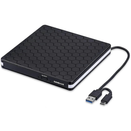 External Dvd Drive, Amicool Usb 3.0 Type-c Cd Dvd +/-rw Optical Drive Usb C Burner Slim Cd/dvd Rom Rewriter Writer Reader Portable
