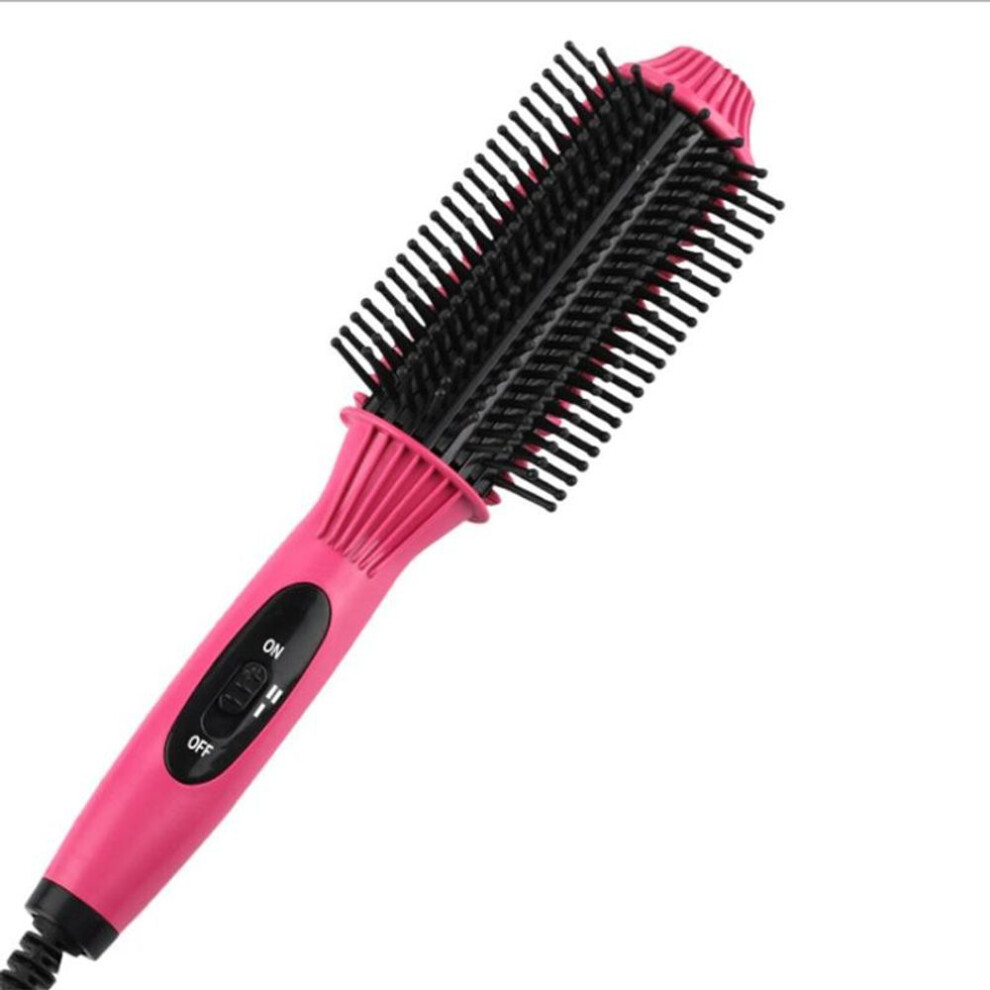 (pink, US) Electric Heating Comb Hair Straightener Curler Professional Salon One Step Dry And Wet Two Using Hair Dryer Brush