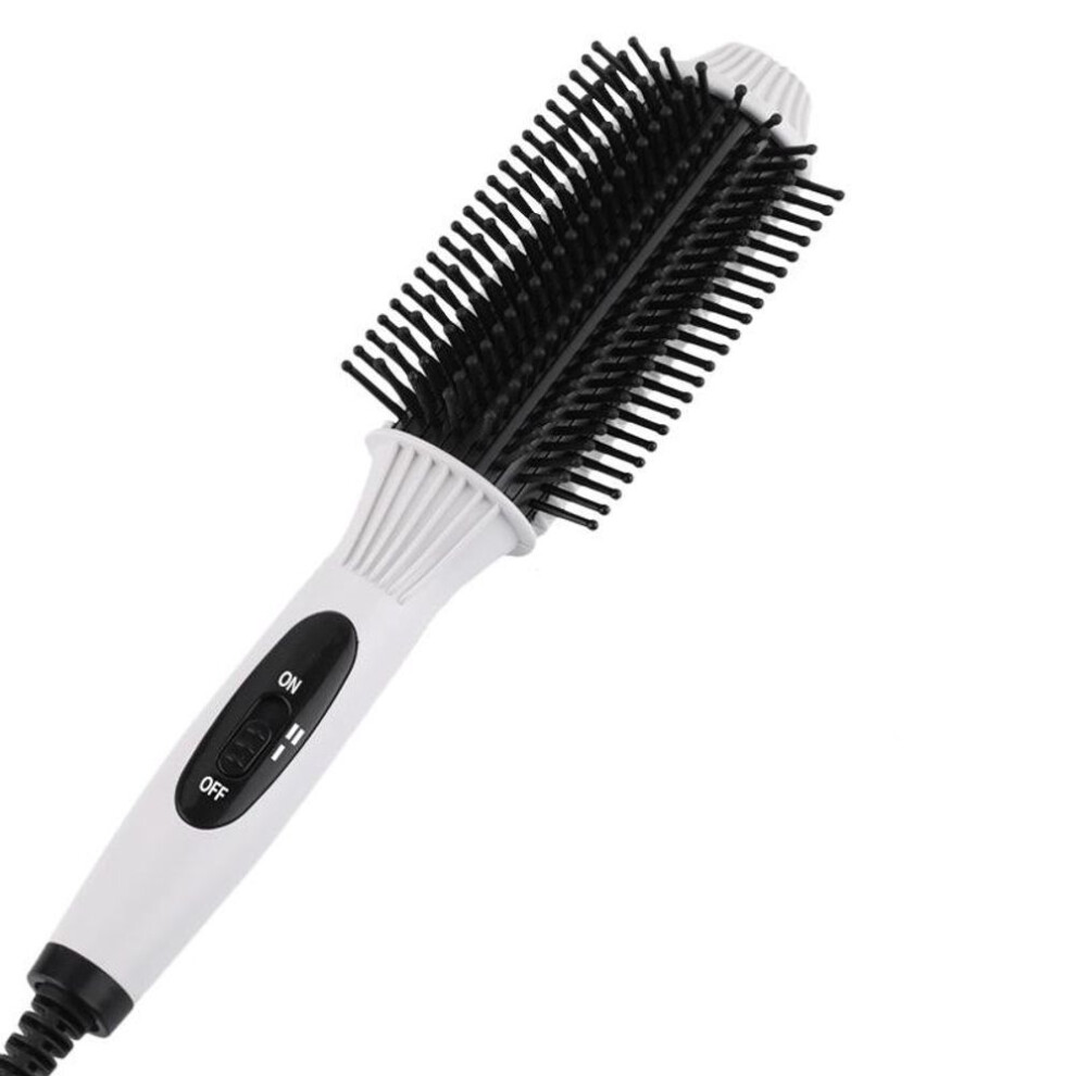 (white, US) Electric Heating Comb Hair Straightener Curler Professional Salon One Step Dry And Wet Two Using Hair Dryer Brush