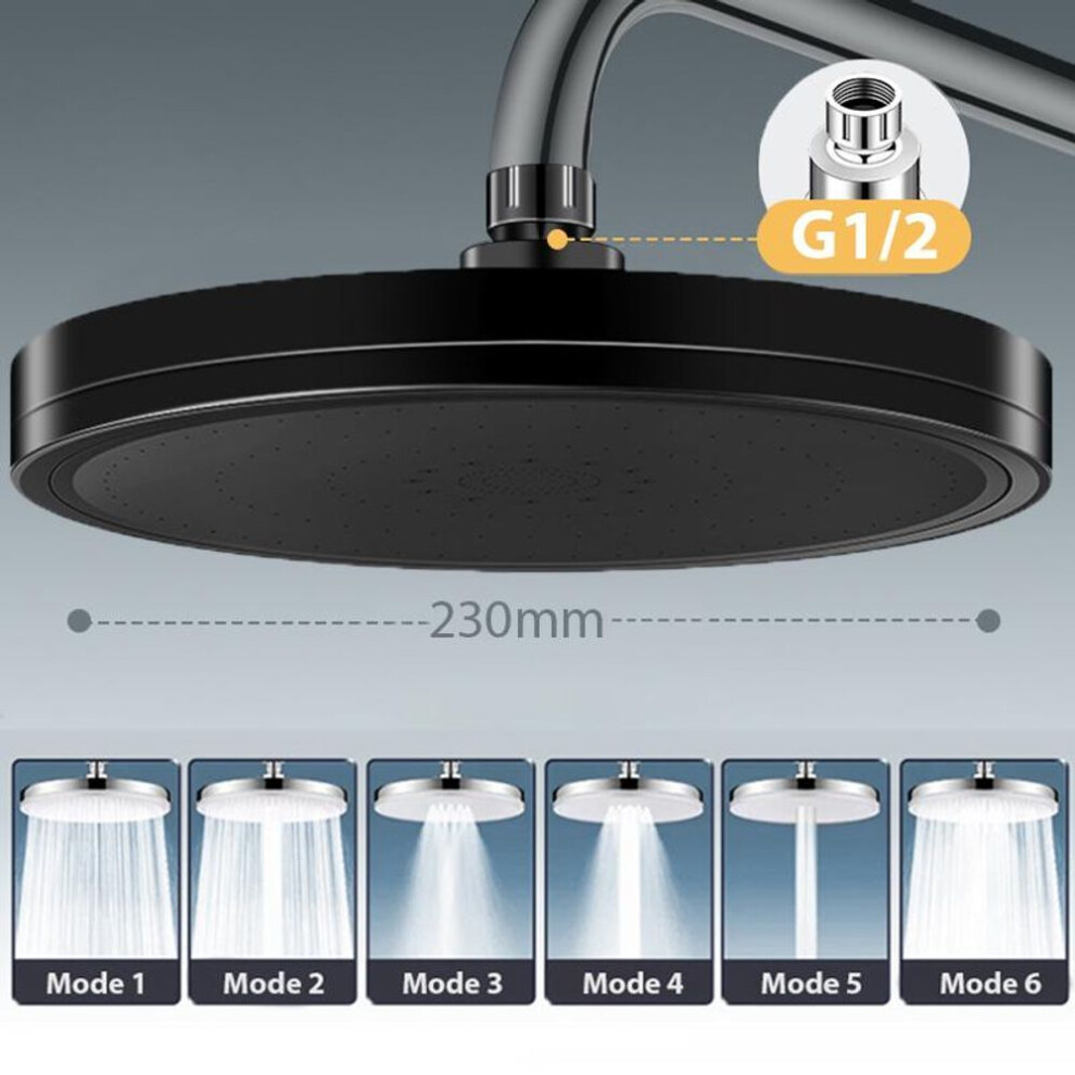 (black no filter) 6 Modes Rainfall Shower Head Bathroom High Pressure Top Rain Shower Heads Shower Faucet Accessories Gun