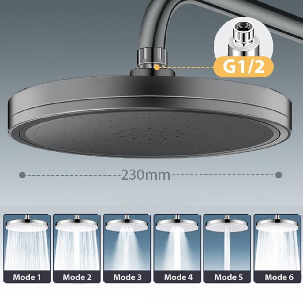(grey no filter) 6 Modes Rainfall Shower Head Bathroom High Pressure Top Rain Shower Heads Shower Faucet Accessories Gun