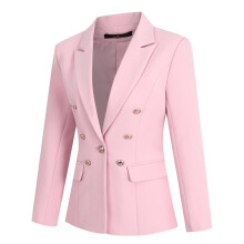 (Pink, S) Yynuda Womens 2-piece Office Lady Business Dress Peak Lapel Metal Buckle Slim Suit (blazer pants)