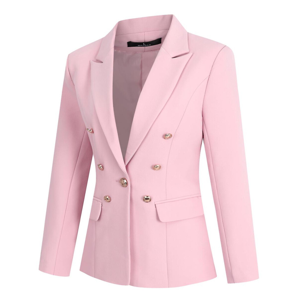 (Pink, XS) Yynuda Womens 2-piece Office Lady Business Dress Peak Lapel Metal Buckle Slim Suit (blazer pants)