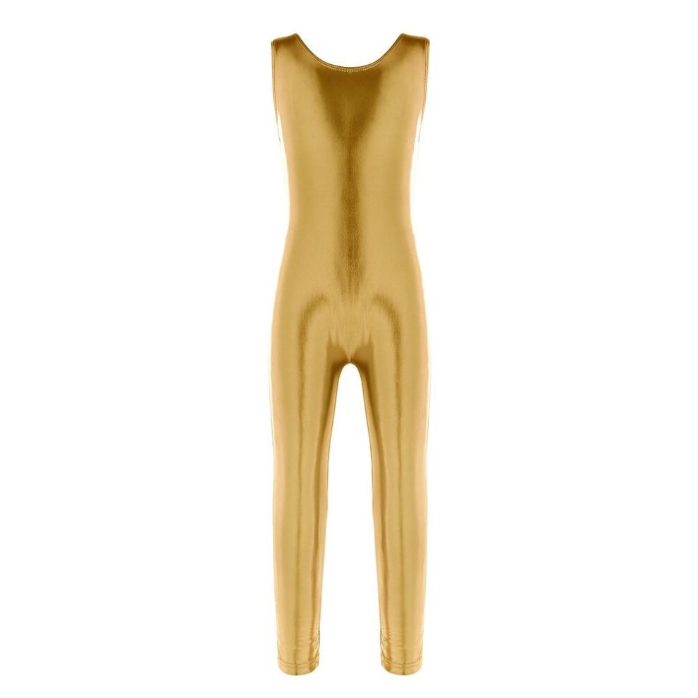 (gold, 7-8 Years) Kid Girls Ballet Dance Leotard Catsuit Gymnastics Full Body Jumpsuit Dancewear