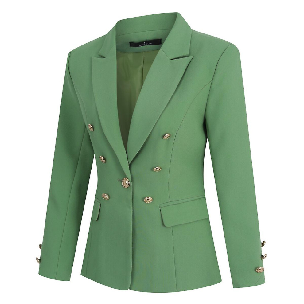 (Green, M) Yynuda Womens 2-piece Office Lady Business Dress Peak Lapel Metal Buckle Slim Suit (blazer pants)
