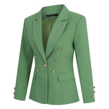 (Green, XL) Yynuda Womens 2-piece Office Lady Business Dress Peak Lapel Metal Buckle Slim Suit (blazer pants)