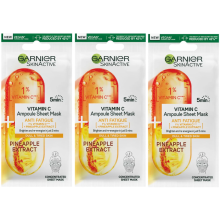 3 X Garnier Skin Active Vitamin C + Pineapple Extract Ampoule Face Sheet Mask 15g