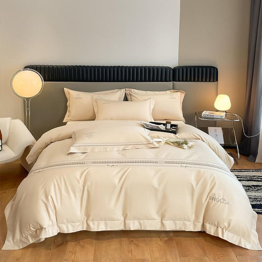 (yellow, 1.8m bed) Fashion Home Textile Light Luxury Style 120 Thread Count Cotton Four Piece Set. High grade all-cotton all-season quilt covers, home textiles, bedding