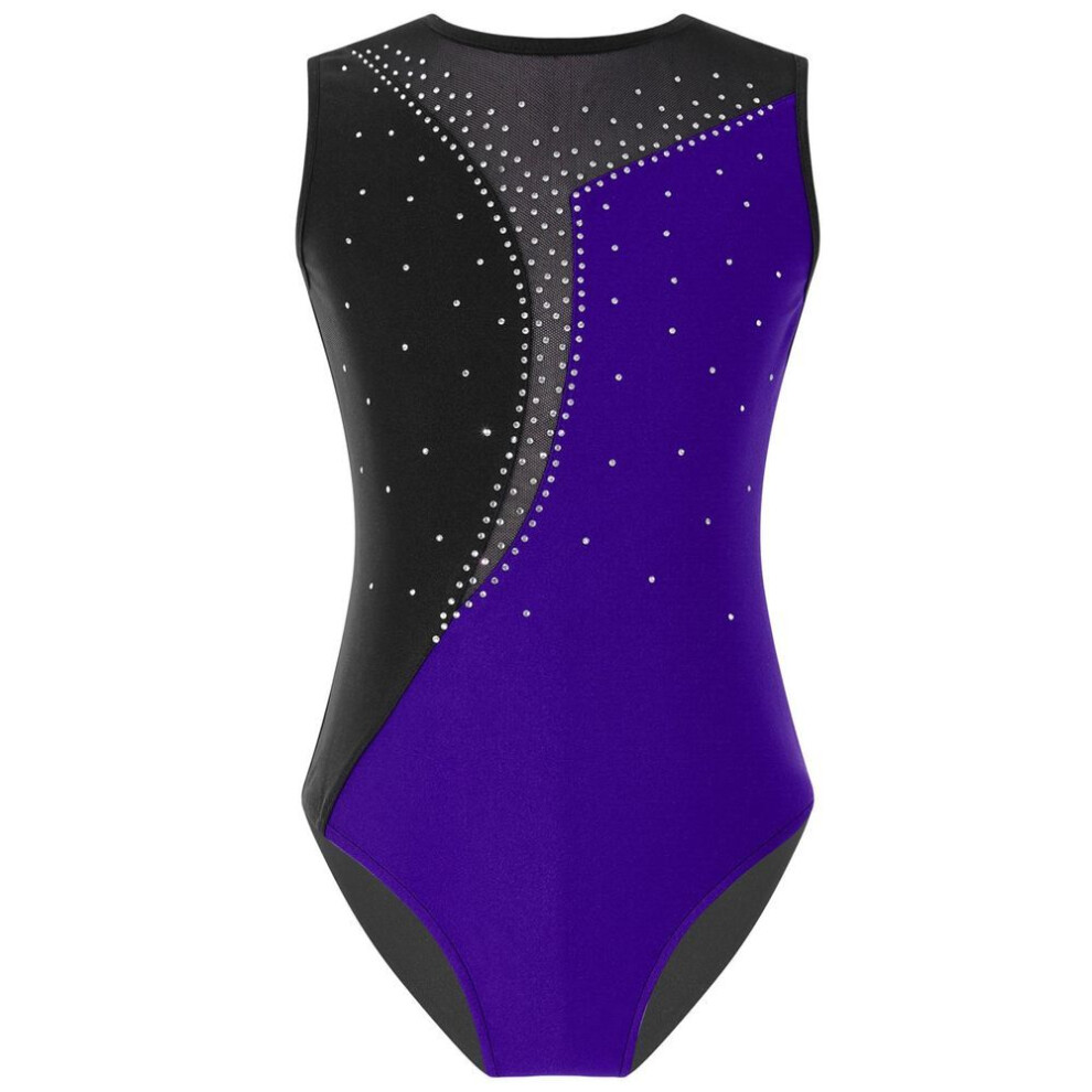 (purple, 5-6 Years) Kids Girls Sparkly Rhinestones Sleeveless Gymnastics Leotard Bodysuit Ballet Dancewear