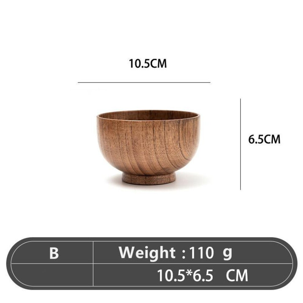 (B) Japanese Style Wooden Bowl Jujube Wooden Bowl Creative Children&apos;s Rice Bowl Large Round Soup Bowl Tableware