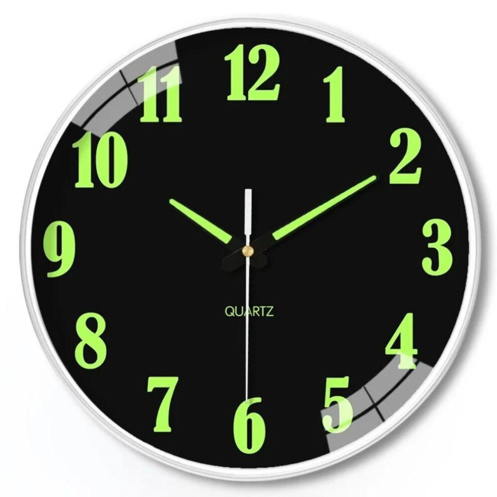(A) Round Luminous Wall Clock Silent Digital Clock Light Glow In The Dark Quartz Wall Clock  Home