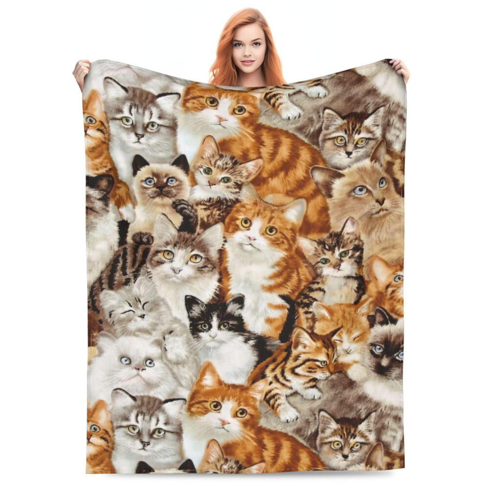 BLUBLU Cute Cat Design Flannel Fleece Bed Blanket Throw Blanket Lightweight Cozy Plush Blanket for Bedroom Living Rooms Sofa Couch 50"x40