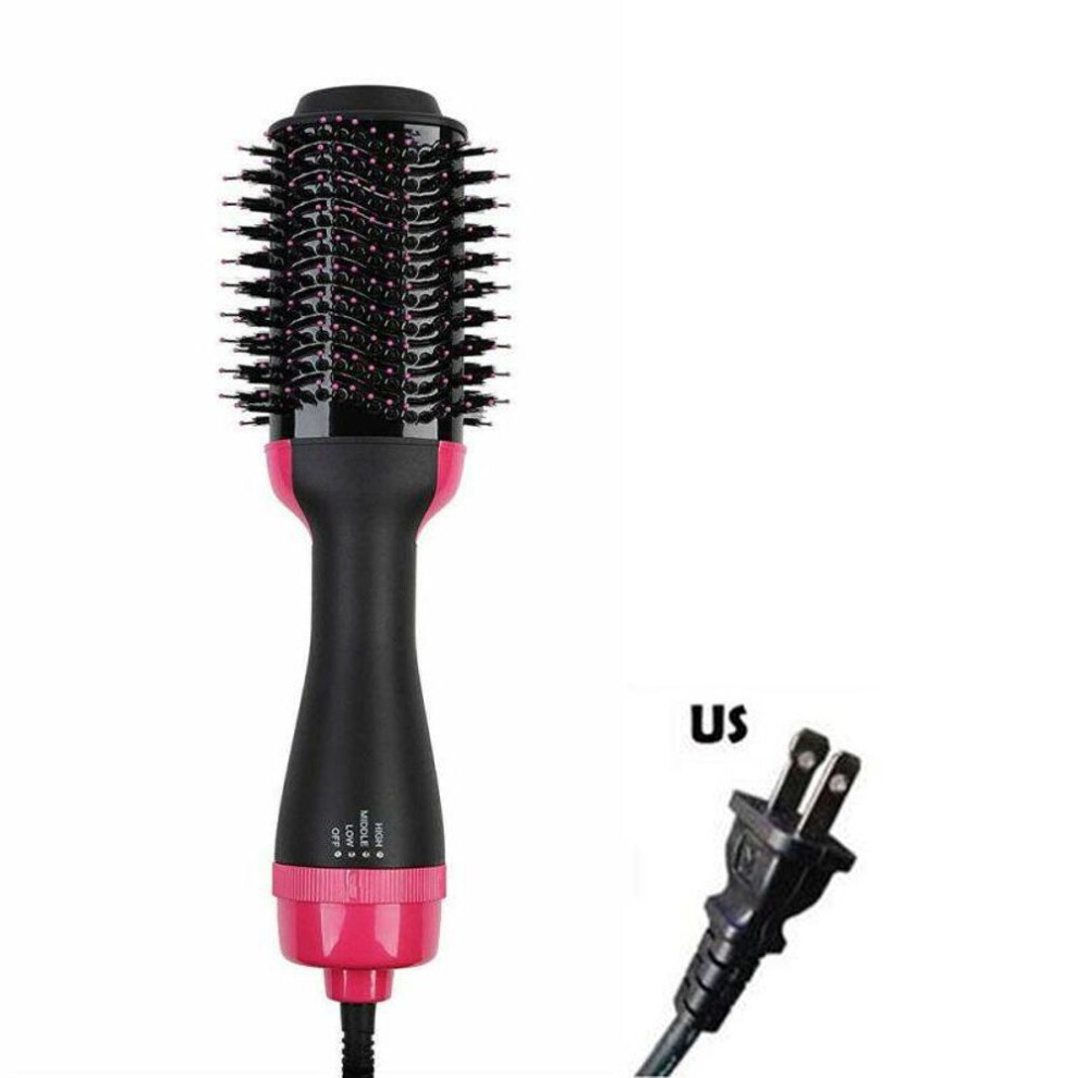 (red, US Plug) 3 In 1 One Step Hair Dryer And Volumizer Air Brush Negative Ion Hair Straightener Brush Frizz-free Electric Blow Dryer