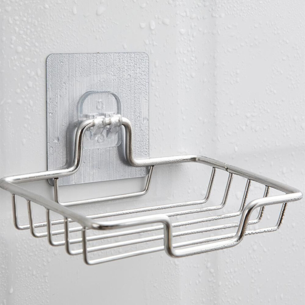 (silver) Soap Rack Wall Mounted Soap Holder Stainless Steel Soap Sponge Dish Bathroom Accessories Soap Dishes Self Adhesive