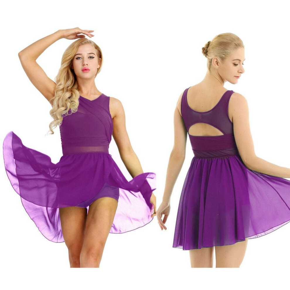 (purple, XS) Lyrical Women Elastic Asymmetric Dance Dress Gymnastic Modern Contemporary Leotard Dance Wear