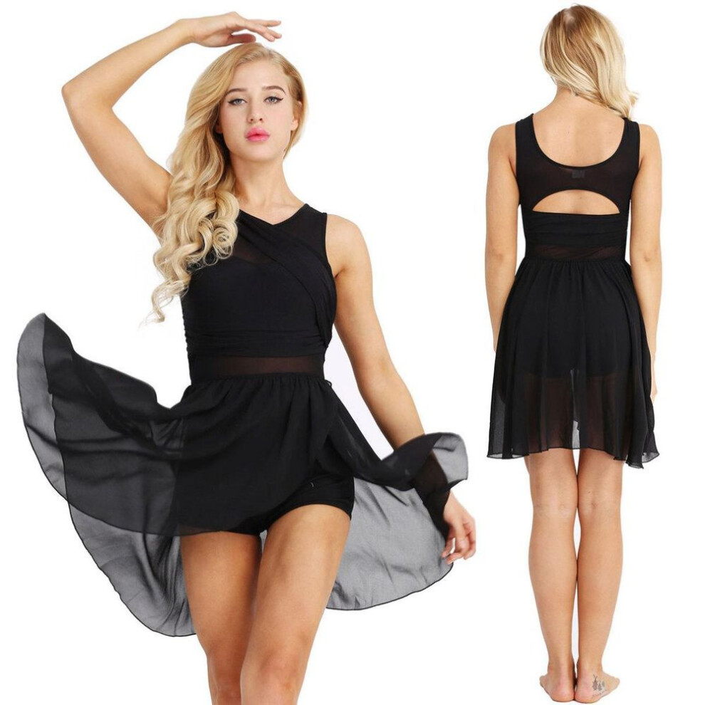 (black, XL) Lyrical Women Elastic Asymmetric Dance Dress Gymnastic Modern Contemporary Leotard Dance Wear