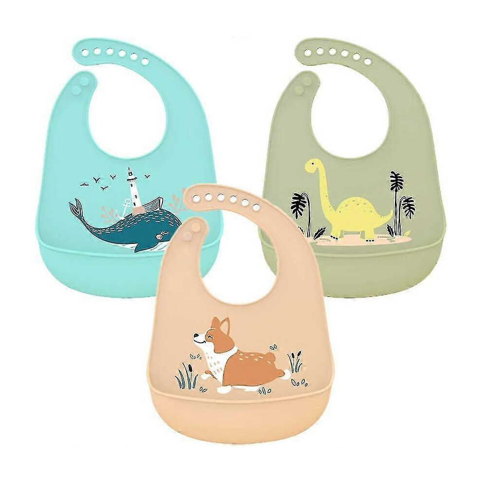 3 packs of waterproof silicone bibs with washable and reusable catchers for toddlers