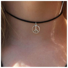 Bohemia Peace Sign Necklace Choker Circle Peace Pendant Necklace Punk Leather Necklace Love Peace