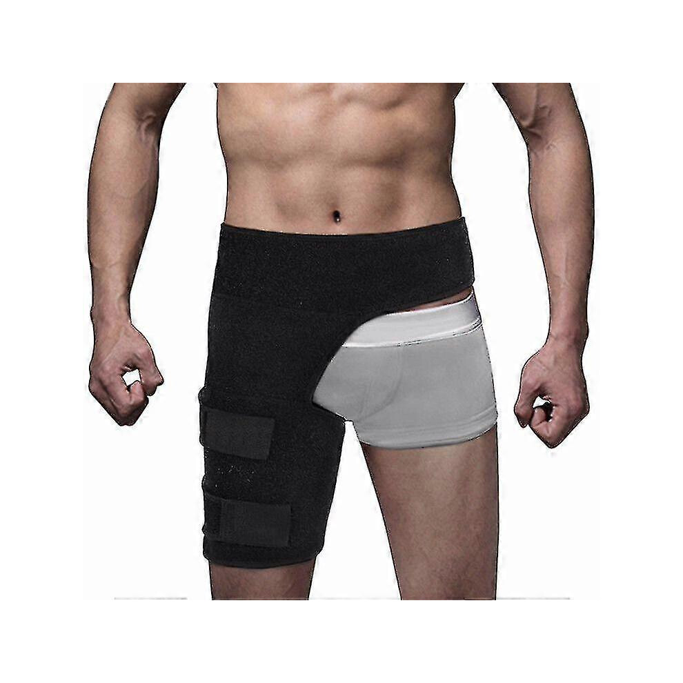 Adjustable support band for the groin, men and women, with compression for the thigh, hip and sciatic nerve.