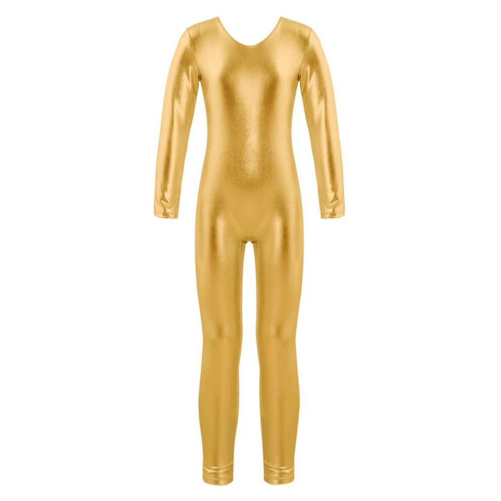 (gold, 5-6 Years) Kids Girls Stylish Clothing Long Sleeves Ballet Dance Gymnastics Leotard Jumpsuit Dancewear