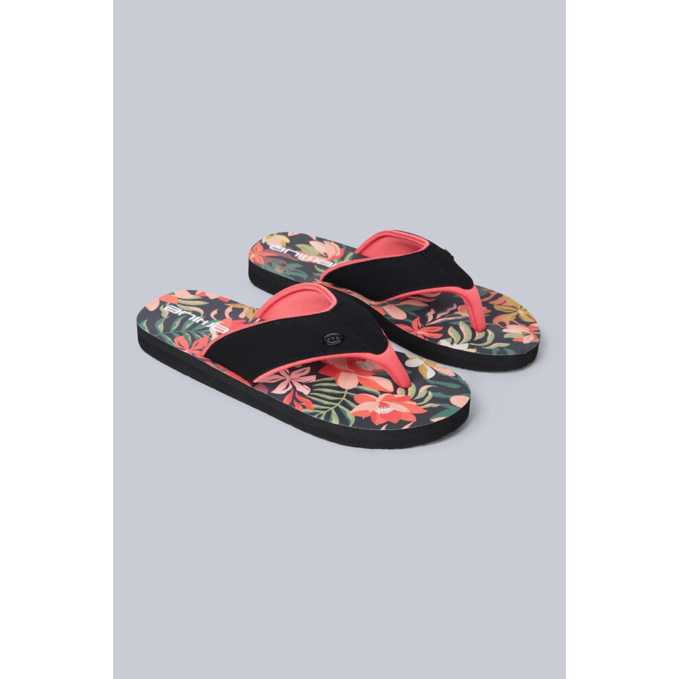 (5 UK, Bright Orange) Animal Womens/Ladies Leaf Print Recycled Flip Flops