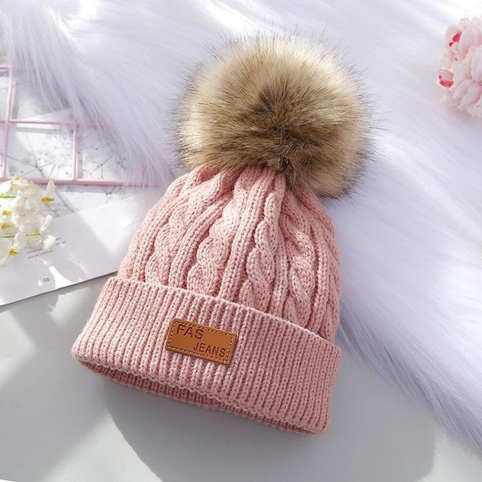 (pink, One Size) "new Arrival: Boys & Girls Autumn/winter Wool Knitted Hat With Pom-pom - Thick Cable Pattern Baby Pullover Hat"