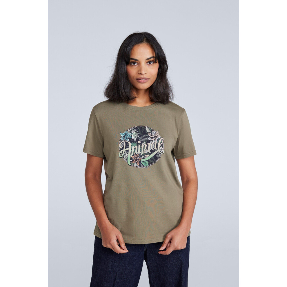 (12 UK, Khaki Green) Animal Womens/Ladies Canopy Carina Back Print Organic T-Shirt