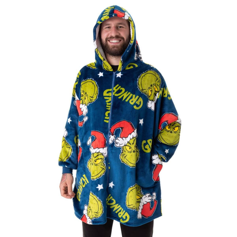 The Grinch Boys Multicoloured Unisex Adult Character Face Full Zip Blanket Hoodie